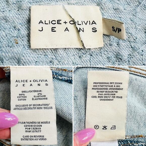 ALICE + OLIVIA Nelson Embellished Beaded Cropped Fitted Denim Jean Jacket Sm NEW - Picture 13 of 16